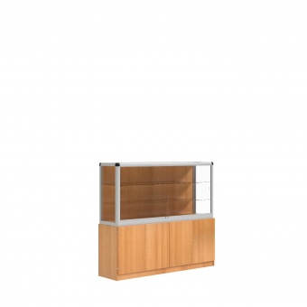 Vitrine, mit Unterschrank, 180 cm hoch, 200x50 cm (B/T), Holzrückwand, 